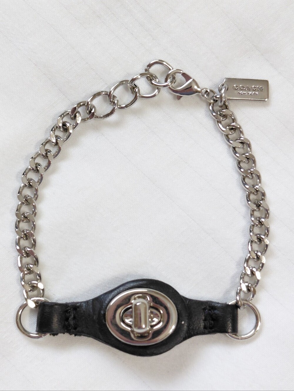 Coach Silver Turn Lock Leather Bracelet